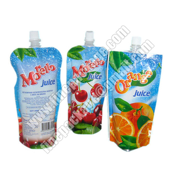 beverage packaging bags with spout, plastic liquid milk spout bags, energy drink juice packaging material 