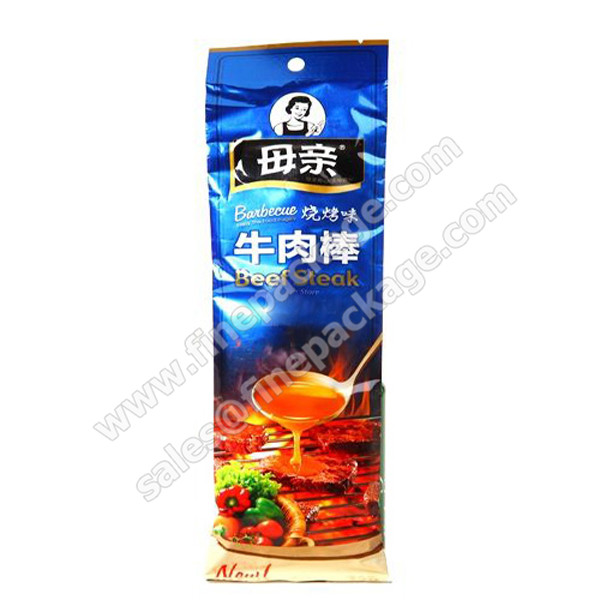 Original beef jerky bars and strip vacuum bags with Euro slot and tear