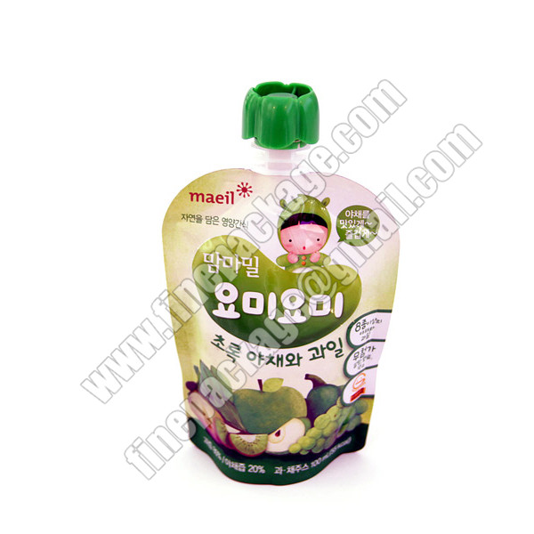 liquid food packaging with spout, fruit juice drink packaging bag, resealable plastic bags with spout