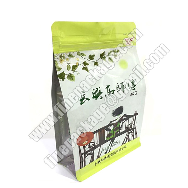 tea block bottom pouch, 8-side sealed flat pocket, block bottom opp bags, block bottom food packaging bags