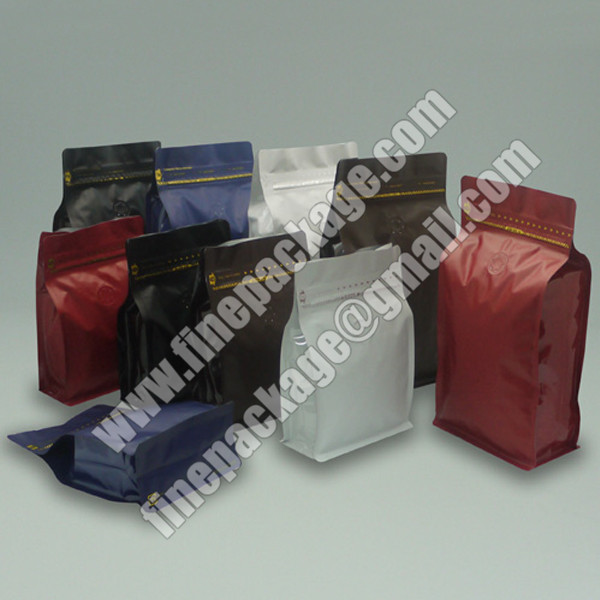 block bottom coffee pouch with valve, block bottom valve bags, 8 side seal block bottom bag
