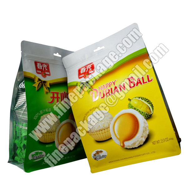 food block bottom pouch, side gusset block bottom bag, plastic BOPP 8 side sealed block bottom pouch