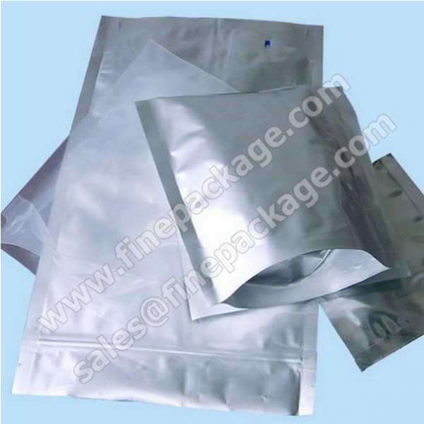 Plain silver High Barrier three side seal vacuum aluminium foil bags